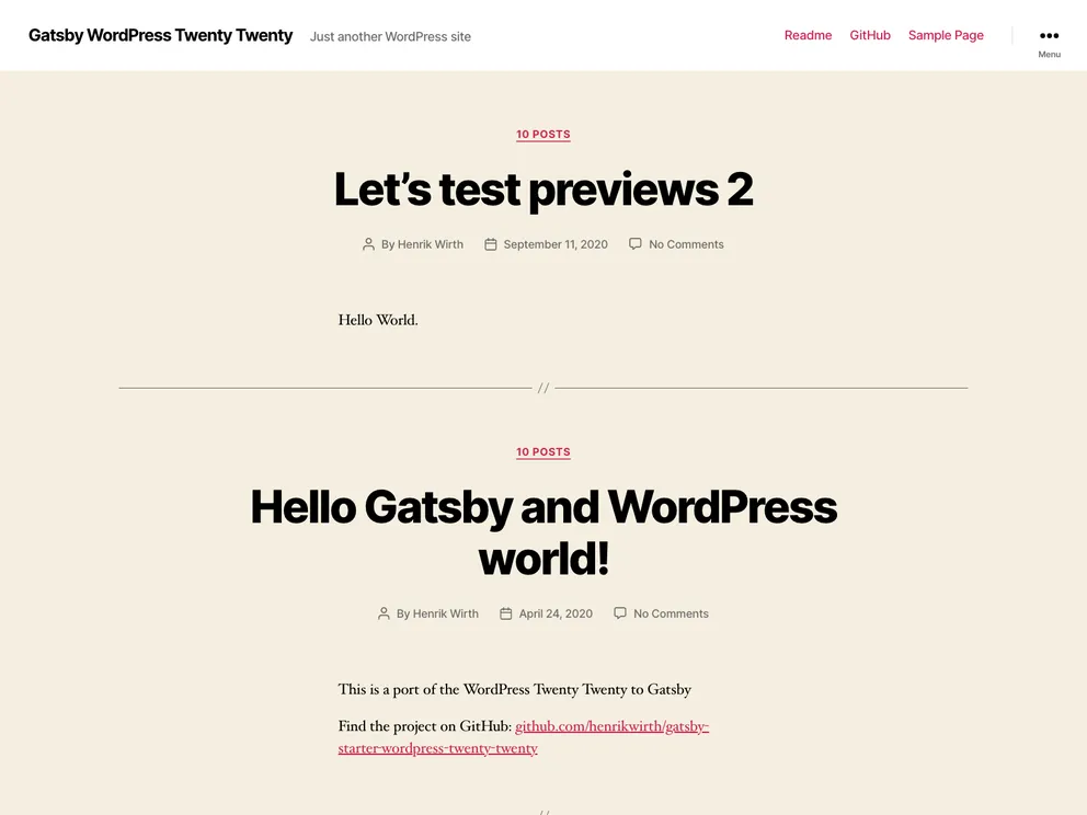 Gatsby Starter Wordpress Twenty Twenty screenshot