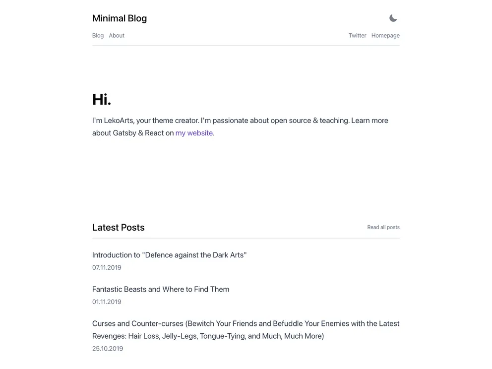 Gatsby Starter Minimal Blog screenshot