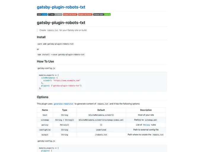 Gatsby Plugin Robots Txt screenshot